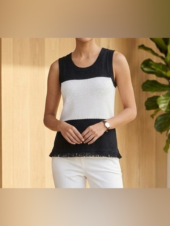Ann Taylor Tops - NWT Ann Taylor Colorblock Knit Sweater Tank Top XS Black White Fringe Vest